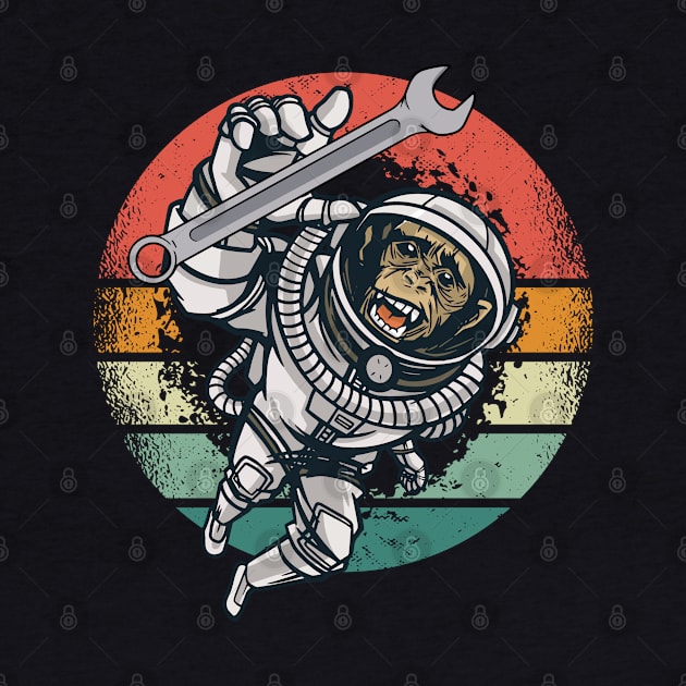 Vintage Space Monkey and Wrench in Orbit by Graphic Duster